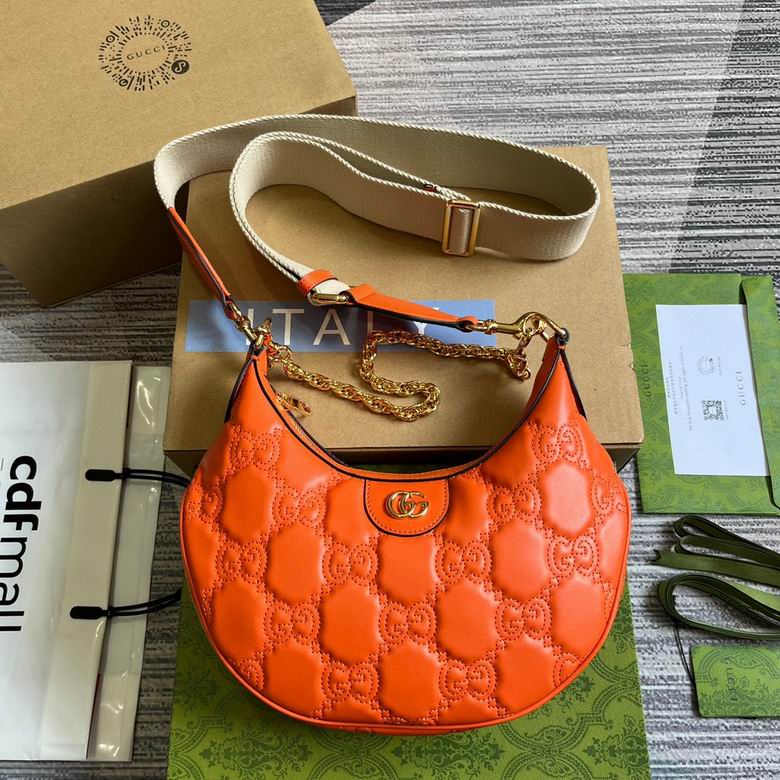 Gucci GG Matelassé Half-Moon Shoulder Bag in Orange Quilted Leather