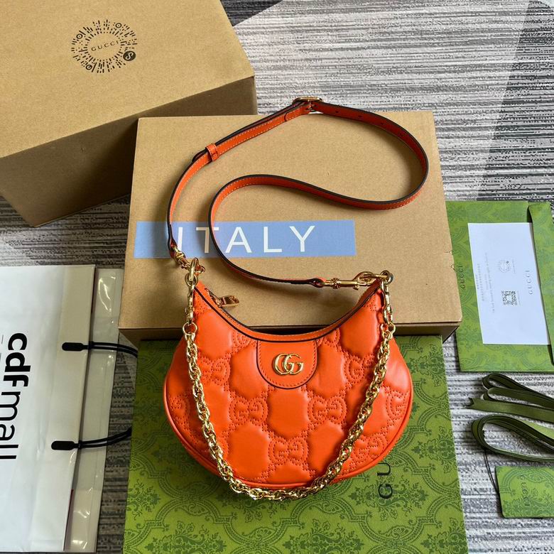Gucci GG Matelassé Mini Half-Moon Shoulder Bag in Orange Quilted Leather