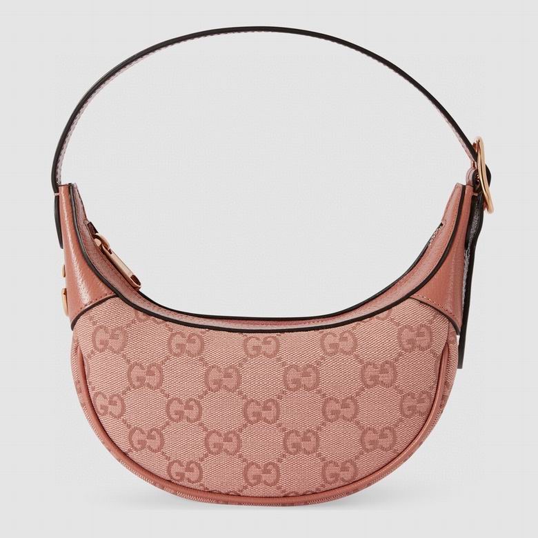 Gucci Ophidia Mini Half-Moon Shoulder Bag in Pink GG Canvas