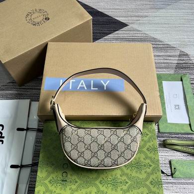 Gucci Ophidia Mini Half-Moon Shoulder Bag in Beige GG Supreme Canvas