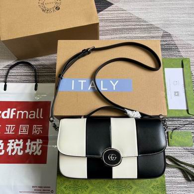 Gucci Petite GG Small Shoulder Bag in Black and White Striped Leather
