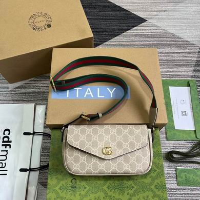 Gucci Ophidia Mini Shoulder Bag in Beige GG Supreme Canvas with Web Strap