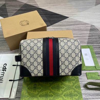 Gucci Savoy Toiletry Case in GG Supreme Canvas with Navy Leather and Web Stripe