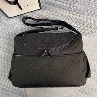 Gucci GG Nylon Messenger Crossbody Bag in Black with Leather Trim