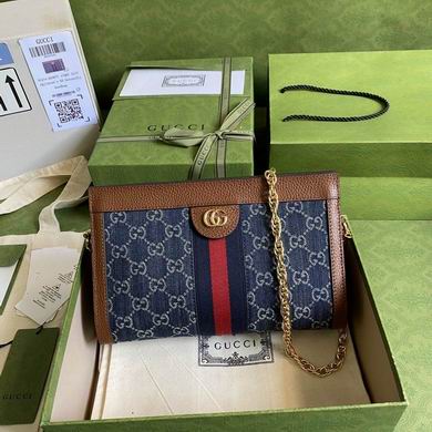 Gucci Ophidia Small GG Shoulder Bag in Blue Denim with Web Stripe