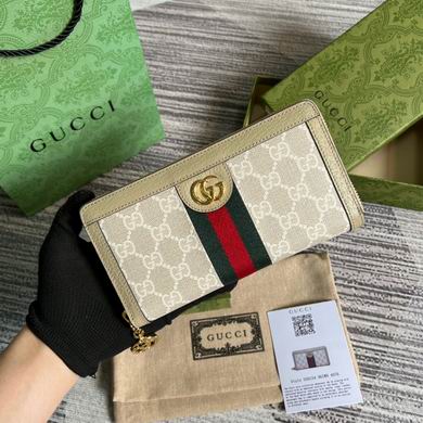 Gucci Ophidia GG Zip-Around Wallet in Beige GG Canvas with Web Stripe