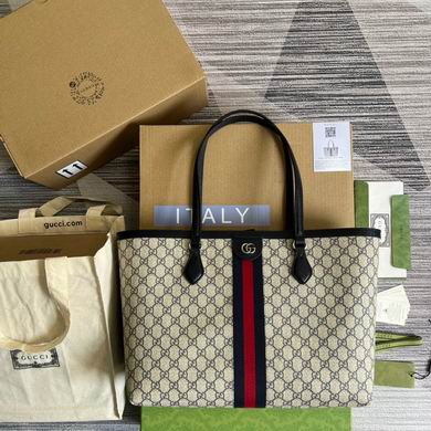 Gucci Ophidia Medium Tote Bag in GG Supreme Canvas with Web Stripe