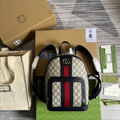 Gucci Ophidia Small GG Supreme Backpack with Blue and Red Web Stripe