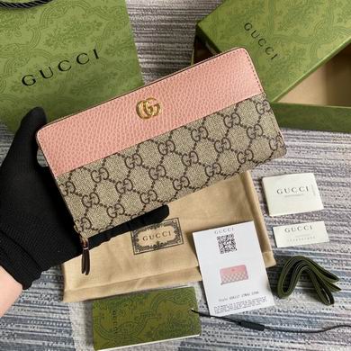 Gucci GG Marmont Zip-Around Wallet in GG Supreme Canvas and Pink Leather
