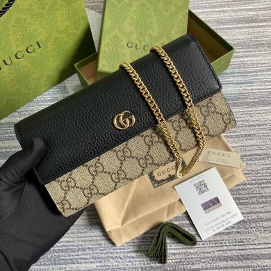 Gucci GG Marmont Chain Wallet in Black Leather and GG Supreme Canvas