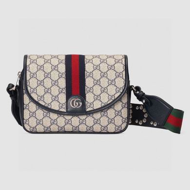 Gucci Ophidia GG Small Shoulder Bag in Beige and Blue GG Supreme Canvas