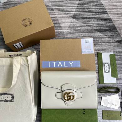 Gucci GG Marmont Flap Clutch Bag in White Smooth Leather with Gold GG Logo