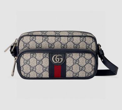 Gucci Ophidia Mini GG Supreme Canvas Crossbody Bag in Beige and Blue
