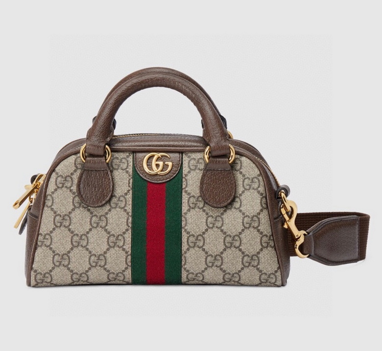 Gucci Ophidia Mini Top-Handle Bag in Beige GG Supreme Canvas with Web Stripe