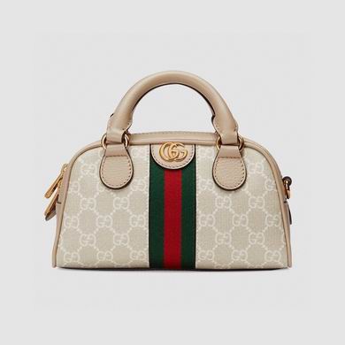 Gucci Ophidia GG Mini Top-Handle Bag in Beige and White GG Supreme Canvas