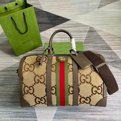 Gucci Ophidia Jumbo GG Duffle Bag in Camel and Ebony Canvas with Web Stripe