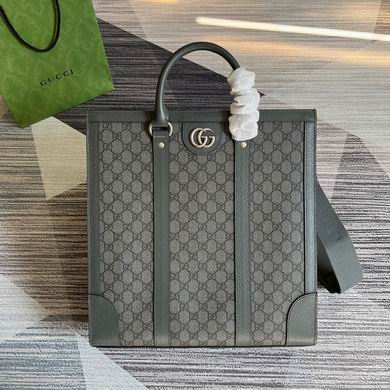 Gucci Ophidia GG Large Tote Bag in Grey and Black GG Supreme Canvas