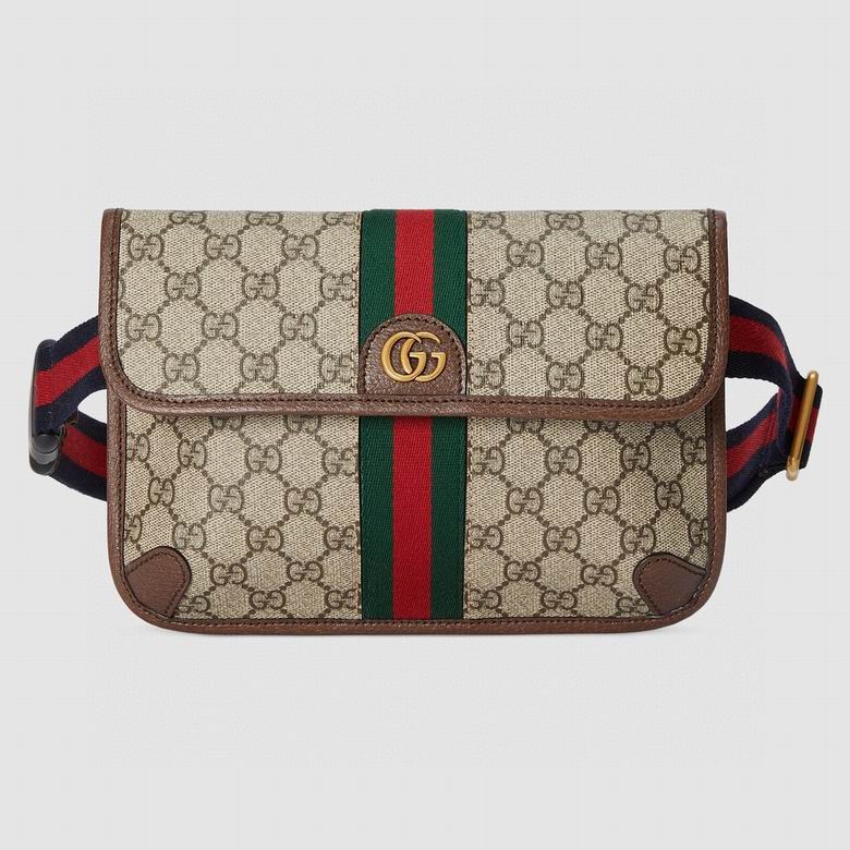 Gucci Ophidia GG Belt Bag in Beige Ebony GG Supreme Canvas with Web Stripe