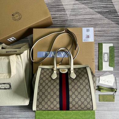 Gucci Ophidia Medium GG Tote Bag in Beige/Ebony GG Supreme Canvas