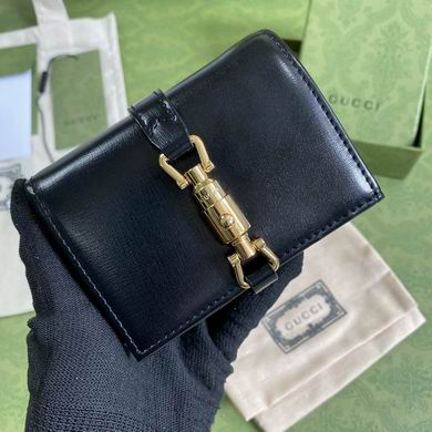 Gucci Jackie 1961 Card Case Wallet in Black Leather with Gold Piston Closure