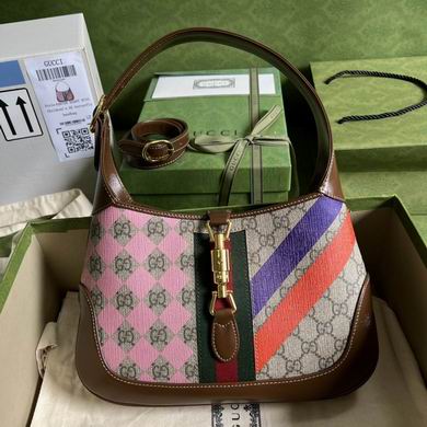 Gucci Jackie 1961 Small Shoulder Bag in Multicolor GG Canvas with Web Stripe