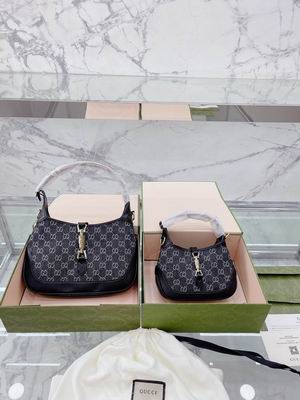 Gucci Jackie 1961 Small Hobo Shoulder Bag in Black GG Denim Canvas