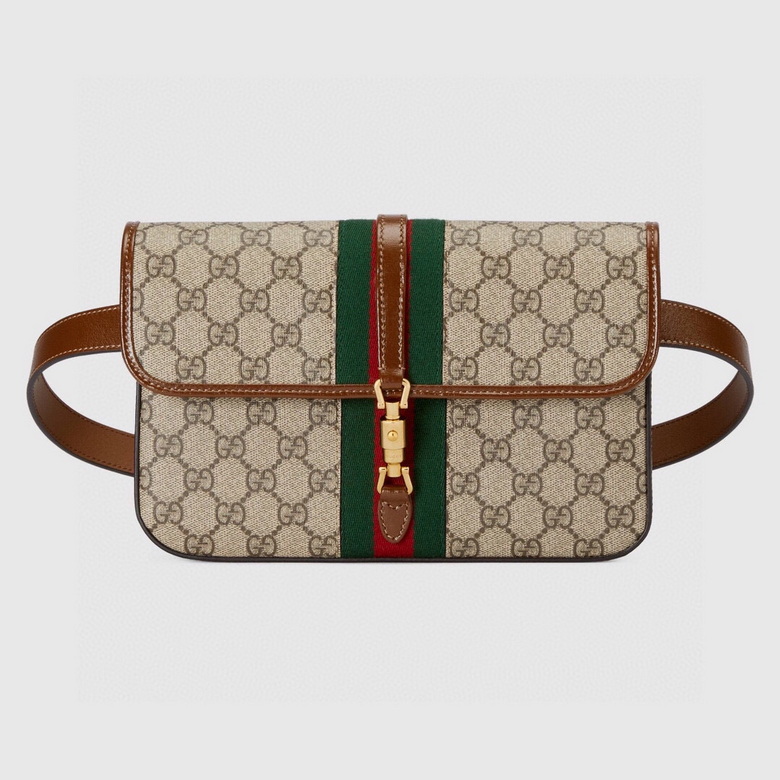 Gucci Jackie 1961 Belt Bag in Beige GG Supreme Canvas with Web Stripe