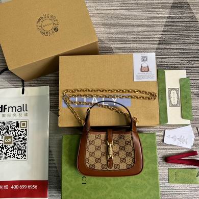 Gucci Jackie 1961 Mini Bag in Beige and Ebony GG Canvas with Brown Leather