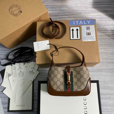 Gucci Jackie 1961 Mini Shoulder Bag in GG Supreme Canvas with Brown Leather
