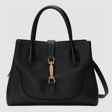 Gucci Jackie 1961 Medium Top-Handle Bag in Black Grained Leather