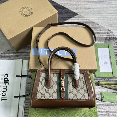 Gucci Jackie 1961 Small Top-Handle Bag in GG Supreme Canvas and Brown Leather