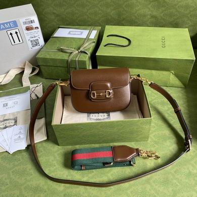 Gucci Horsebit 1955 Mini Shoulder Bag in Brown Leather with Web Strap