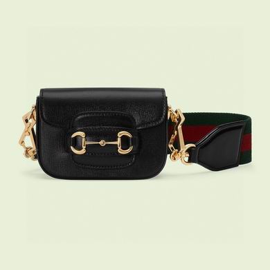 Gucci Horsebit 1955 Mini Shoulder Bag in Black Leather with Web Strap