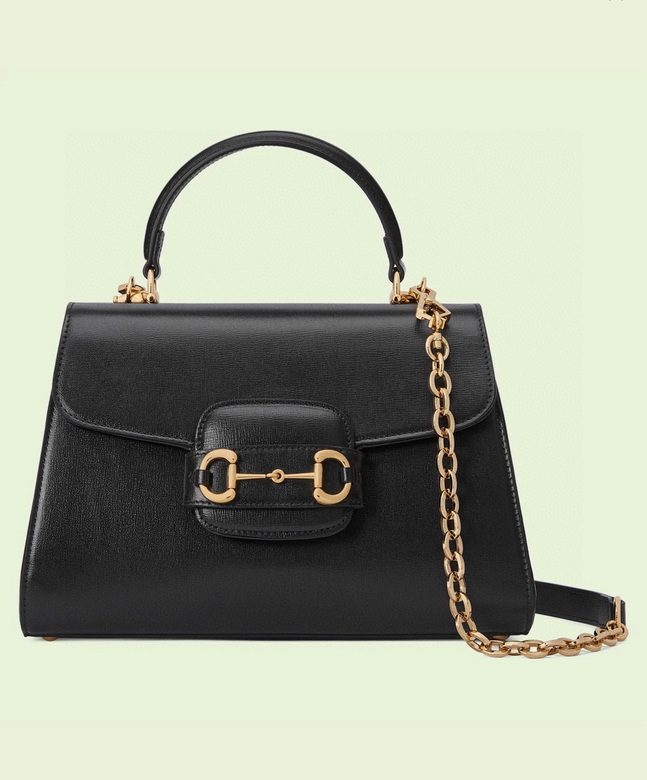 Gucci Horsebit 1955 Small Top-Handle Bag in Black Leather with Gold Chain