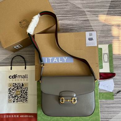 Gucci Horsebit 1955 Shoulder Bag in Grey Leather with Web Strap