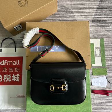 Gucci Horsebit 1955 Shoulder Bag in Black Leather with Web Strap