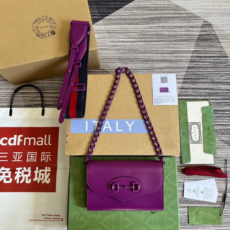 Gucci Horsebit 1955 Mini Wallet Bag with Chain Strap in Purple Leather