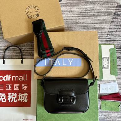 Gucci Horsebit 1955 Mini Shoulder Bag in Black Leather with Web Strap