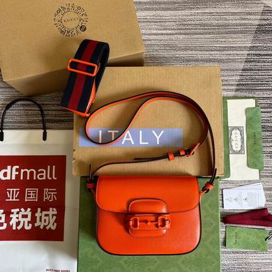 Gucci Horsebit 1955 Mini Shoulder Bag in Orange Leather with Web Strap