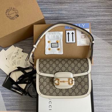 Gucci Horsebit 1955 Small Shoulder Bag in GG Supreme Canvas with White Leather