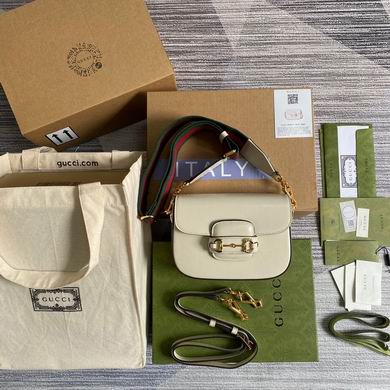 Gucci Horsebit 1955 Small Shoulder Bag in White Leather with Web Strap