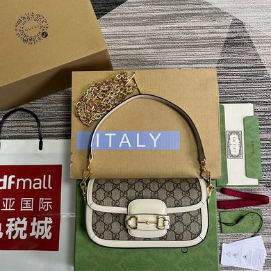 Gucci Horsebit 1955 Small Shoulder Bag in GG Supreme Canvas with White Leather