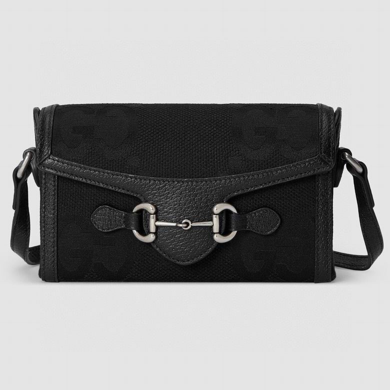 Gucci Horsebit 1955 Mini Shoulder Bag in Black Jumbo GG Canvas