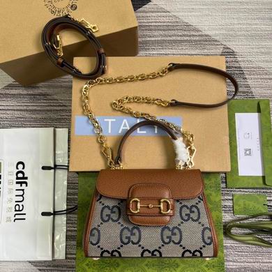 Gucci Horsebit 1955 Small Top-Handle Bag in Jumbo GG Canvas and Brown Leather