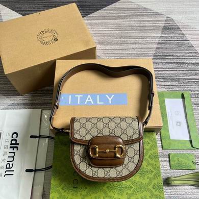 Gucci Horsebit 1955 Mini Shoulder Bag in Beige GG Supreme Canvas with Brown Leather