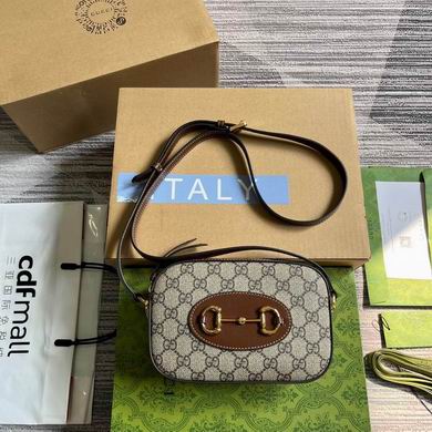Gucci Horsebit 1955 Small Shoulder Bag in GG Supreme Canvas with Brown Leather