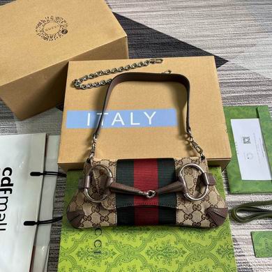 Gucci Horsebit Chain Small Shoulder Bag in GG Canvas with Web Stripe