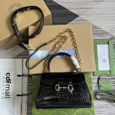 Gucci Horsebit 1955 Small Top-Handle Bag in Black Crocodile-Effect Leather