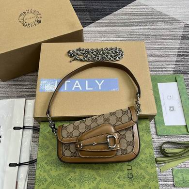 Gucci Horsebit 1955 Mini Shoulder Bag in GG Canvas with Brown Leather