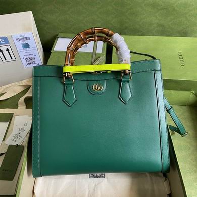 Gucci Diana Medium Tote Bag in Green Leather with Bamboo Handles